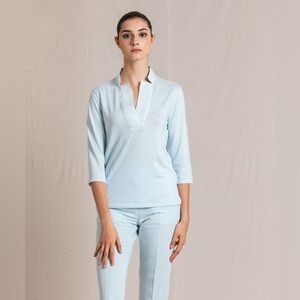 NEW AMINA RUBINACCI Camisa Medaglia Top in Breeze 3/4 Sleeve Polo Italy Size 42